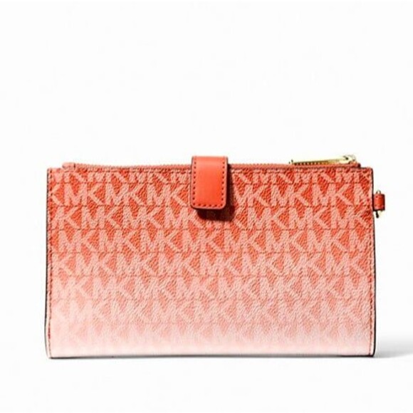 New Michael Kors Jet Set Travel Double Zip Wristlet Wallet Red Clay - Picture 3 of 3